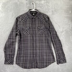 Diesel Shirt men's Large Pearl Snap Button Up Western Gray Plaid Pockets Flannel